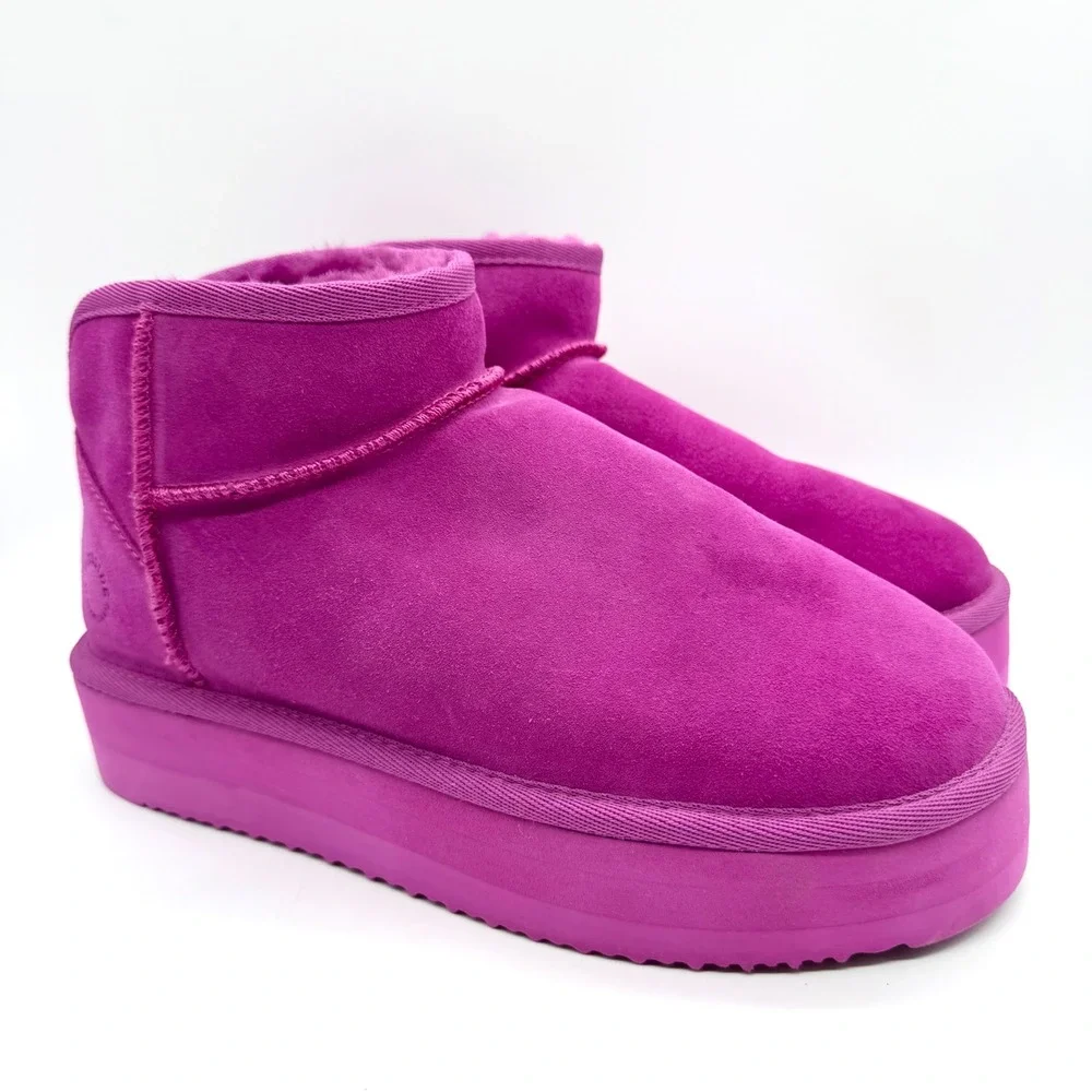Fireside x Dearfoams Kingston Genuine Shearling Platform Bootie Mystic‎ Purple 9